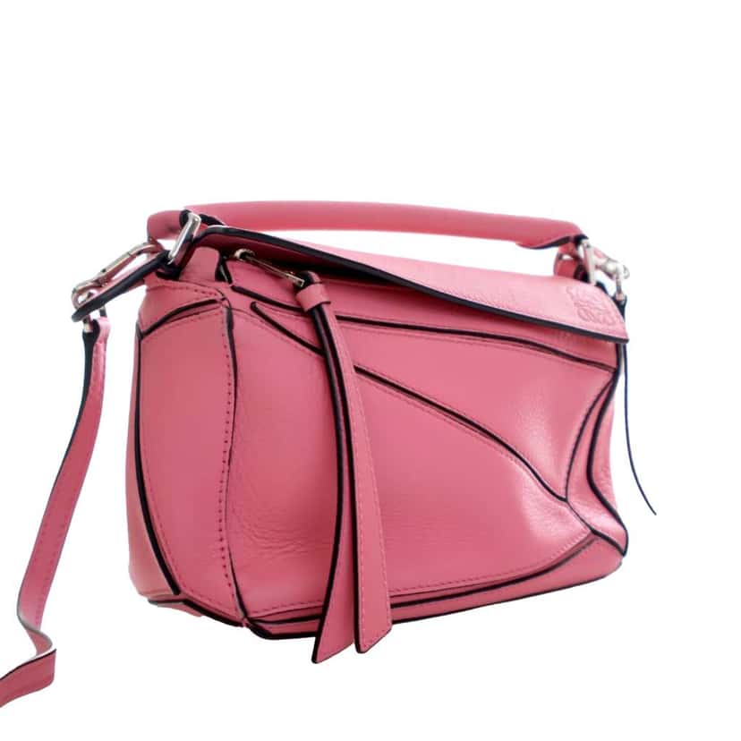 Loewe Mini Calfskin Puzzle Edge Satchel Pink Leather Good condition - Back View
