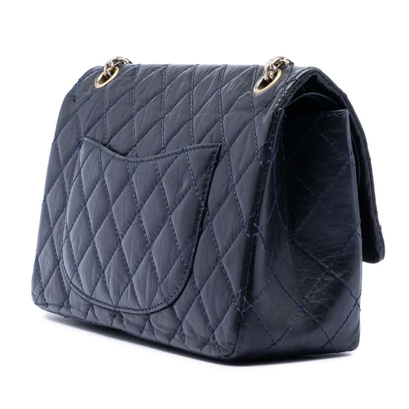 Chanel Quilted Aged Calfskin Reissue 2.55 Double Flap 226 Blue Leather Good condition - Back View