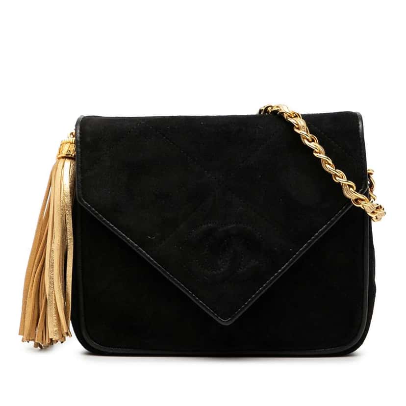 Chanel CC Suede Tassel Crossbody Black Leather Very good condition - Front View