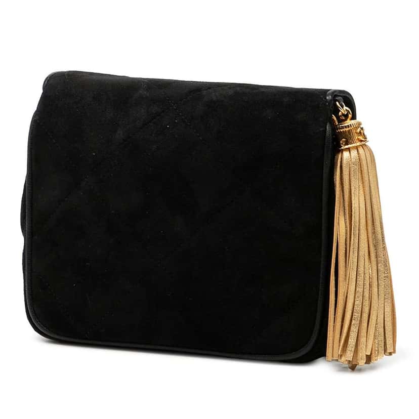 Chanel CC Suede Tassel Crossbody Black Leather Very good condition - Back View