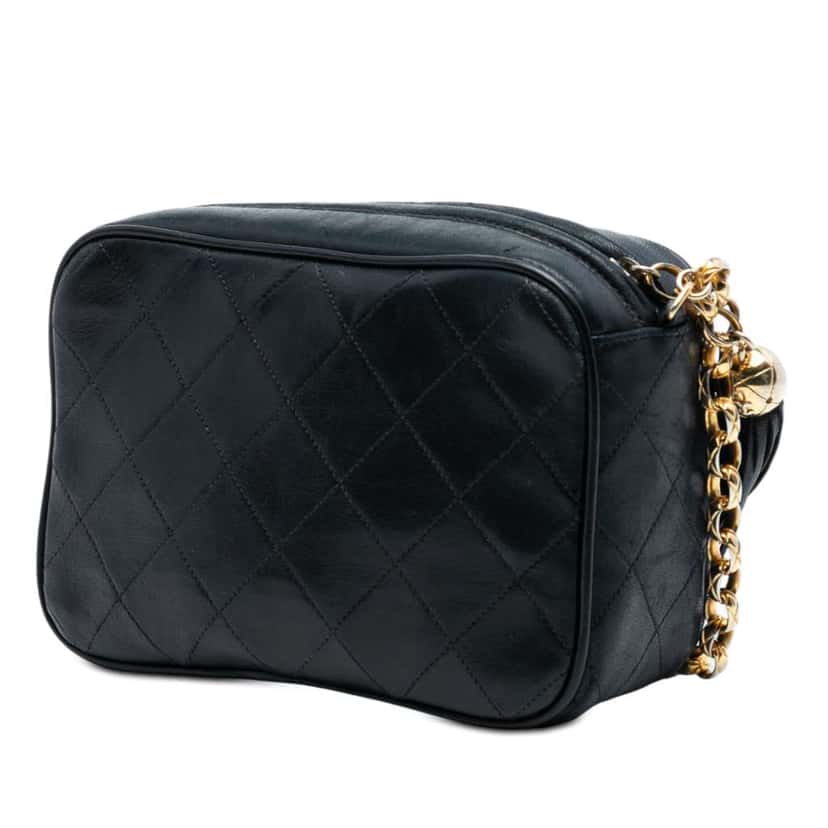 Chanel Mini CC Quilted Lambskin Tassel Camera Bag Black Leather Good condition - Back View