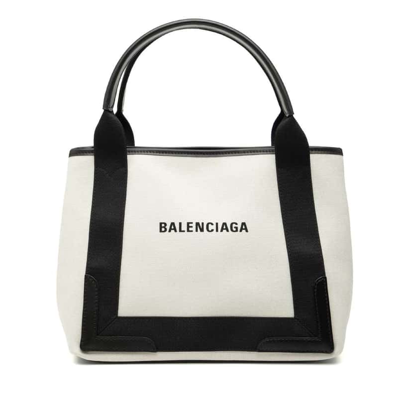 Balenciaga Canvas Navy Cabas Tote S White Canvas Very good condition - Front View