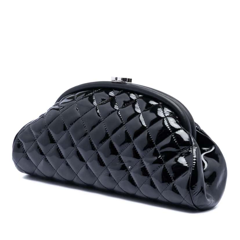 Chanel CC Quilted Patent Kiss Lock Clutch Black Leather Good condition - Back View