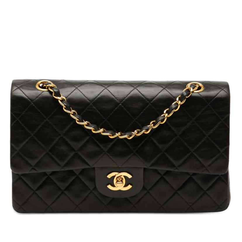 Chanel Medium Classic Lambskin Double Flap Black Leather Good condition - Front View