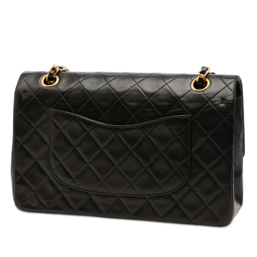 Chanel Medium Classic Lambskin Double Flap Black Leather Good condition - Back View