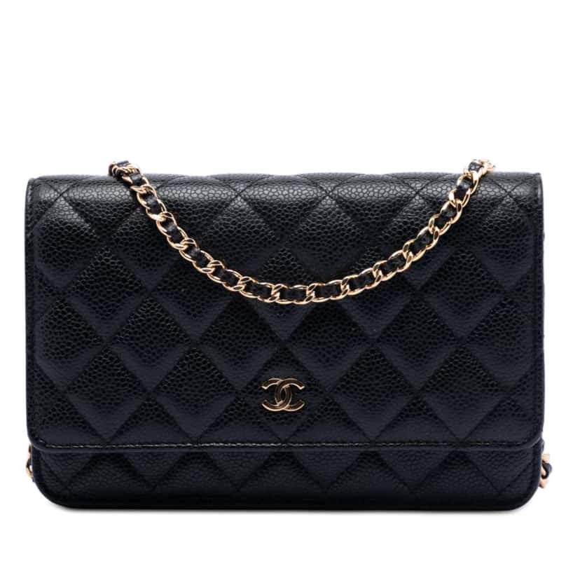 Chanel CC Quilted Caviar Wallet on Chain Black Leather Good condition - Front View