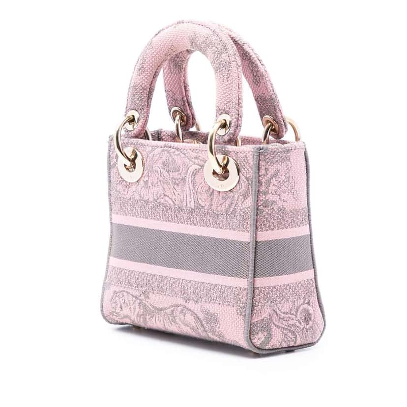 Dior Mini Embroidered Canvas Toile De Jouy Lady D Lite Pink Canvas Good condition - Back View