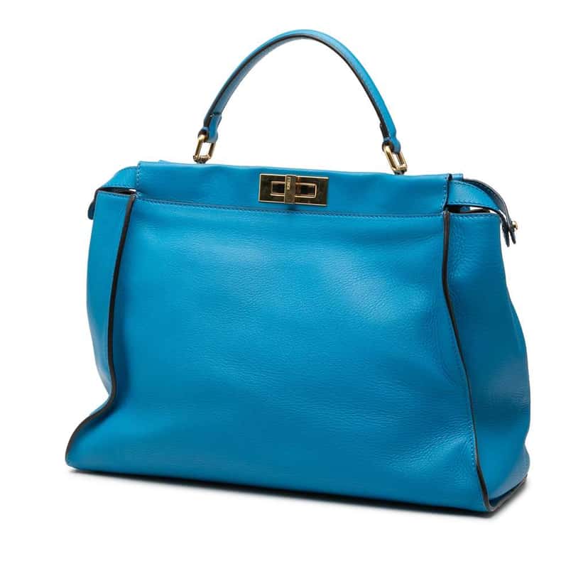 Fendi Large Leather Studded Monster Eyes Peekaboo Iconic Satchel Blue Leather Good condition - Back View
