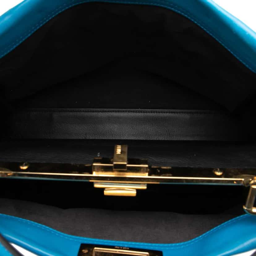 Fendi Large Leather Studded Monster Eyes Peekaboo Iconic Satchel Blue Leather Good condition - Model View