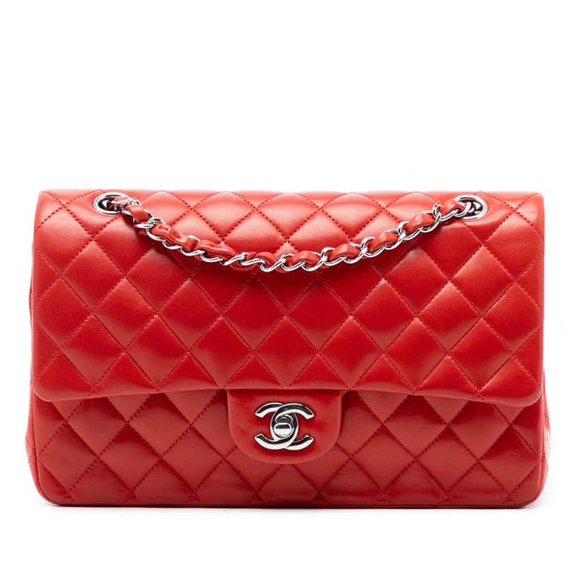 Chanel Medium Classic Lambskin Double Flap Red Leather Very good condition - Front View
