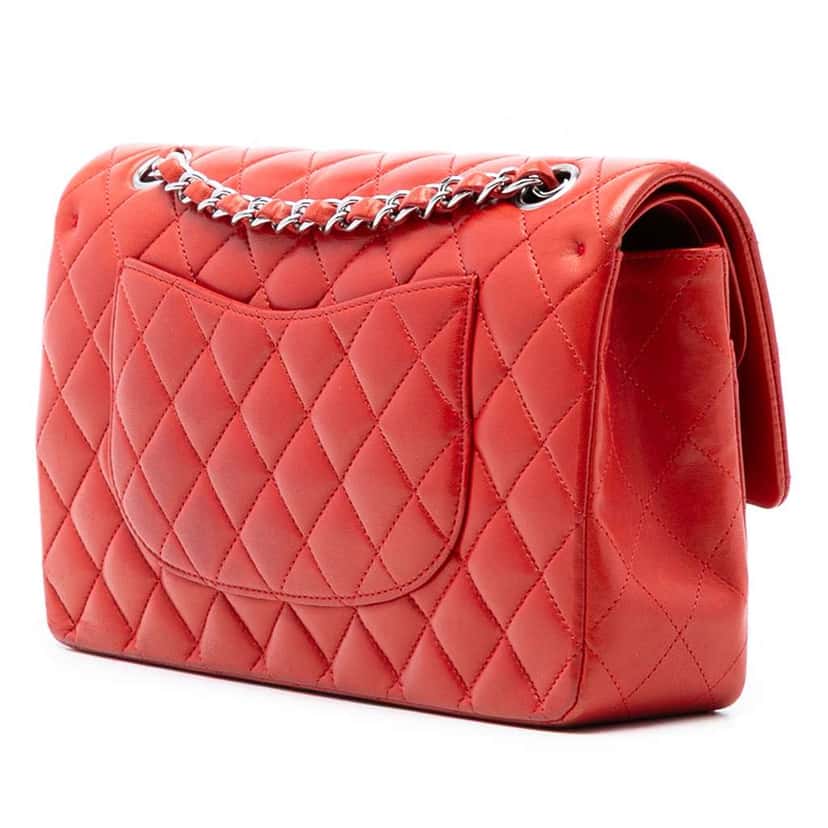 Chanel Medium Classic Lambskin Double Flap Red Leather Very good condition - Back View