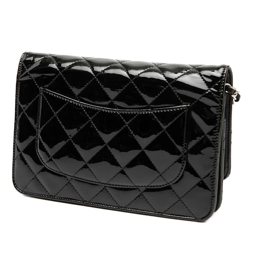 Chanel CC Quilted Patent Wallet On Chain Black Leather Good condition - Back View