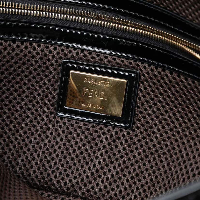 Fendi Medium Zucca Embossed Patent Baguette Satchel Black Leather Good condition - Box View