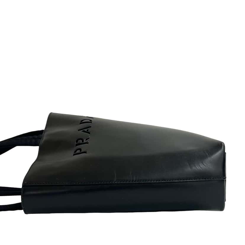 Prada Spazzolato Laser Cut Logo Tote Black Leather Good condition - Box View