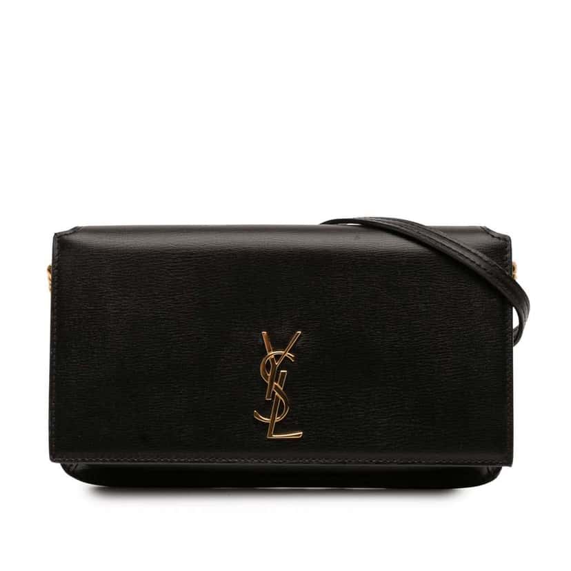 Saint Laurent Smooth Calfskin Cassandre Phone Holder Black Leather Good condition - Front View