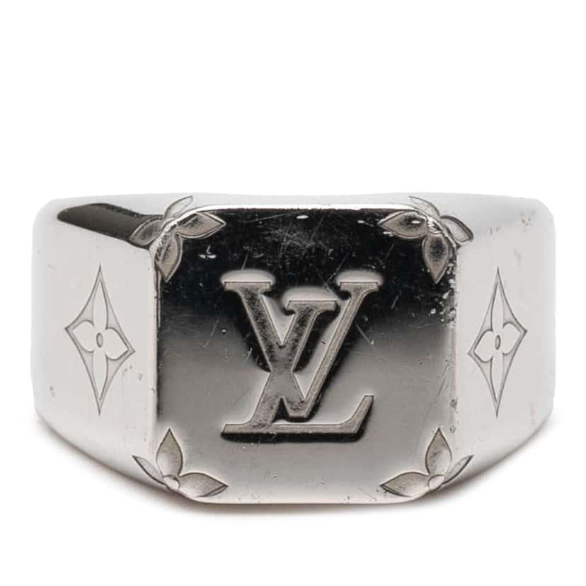 Louis Vuitton Silver Plated Monogram Signet Ring L Silver Metal Good condition - Front View