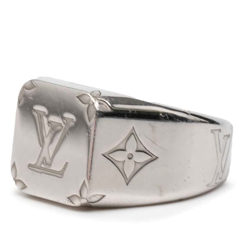 Louis Vuitton Silver Plated Monogram Signet Ring L Silver Metal Good condition - Back View