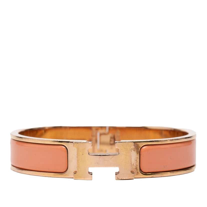 Hermès Narrow Enamel Clic H Bracelet PM Pink Fair condition - Front View
