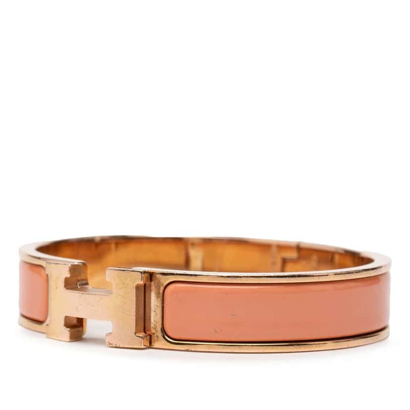 Hermès Narrow Enamel Clic H Bracelet PM Pink Fair condition - Back View