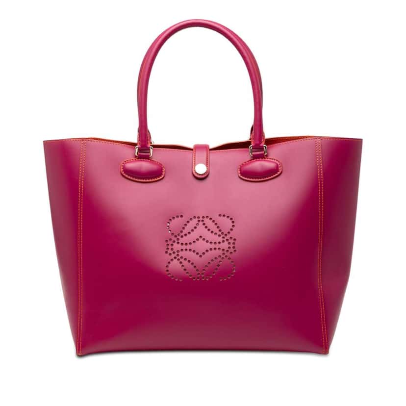 Loewe Leather Perforated Anagram Leo Tote Pink Leather Good condition - Front View