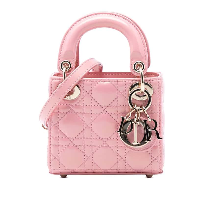 Dior Micro Patent Cannage Lady Dior Pink Leather Good condition - Front View