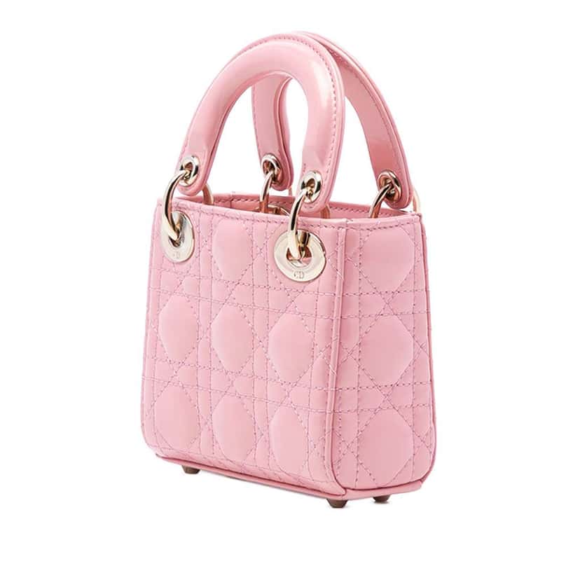 Dior Micro Patent Cannage Lady Dior Pink Leather Good condition - Back View