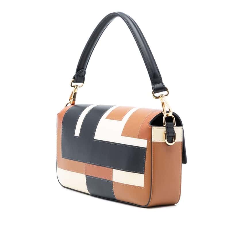 Fendi Leather Geometric Baguette Satchel Brown Leather Very good condition - Back View