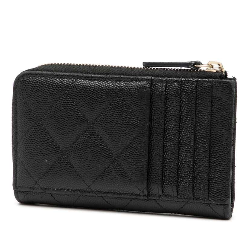 Chanel CC Quilted Caviar Zip Around Coin and Card Holder Black Leather Good condition - Back View
