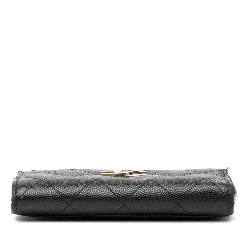 Chanel CC Quilted Caviar Zip Around Coin and Card Holder Black Leather Good condition - Inside View