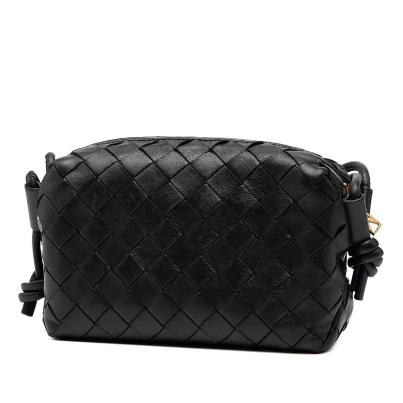 Bottega Veneta Mini Lambskin Intrecciato Loop Camera Bag Black Leather Good condition - Back View