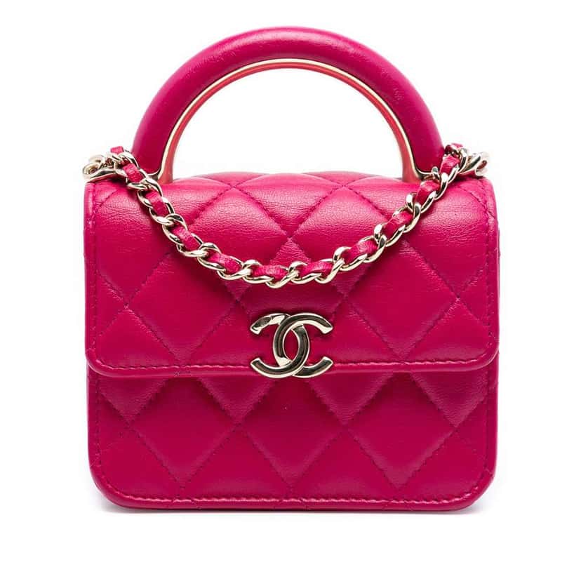 Chanel Mini Lambskin Paris Le19M Charming Top Handle Flap Pink Leather Good condition - Front View
