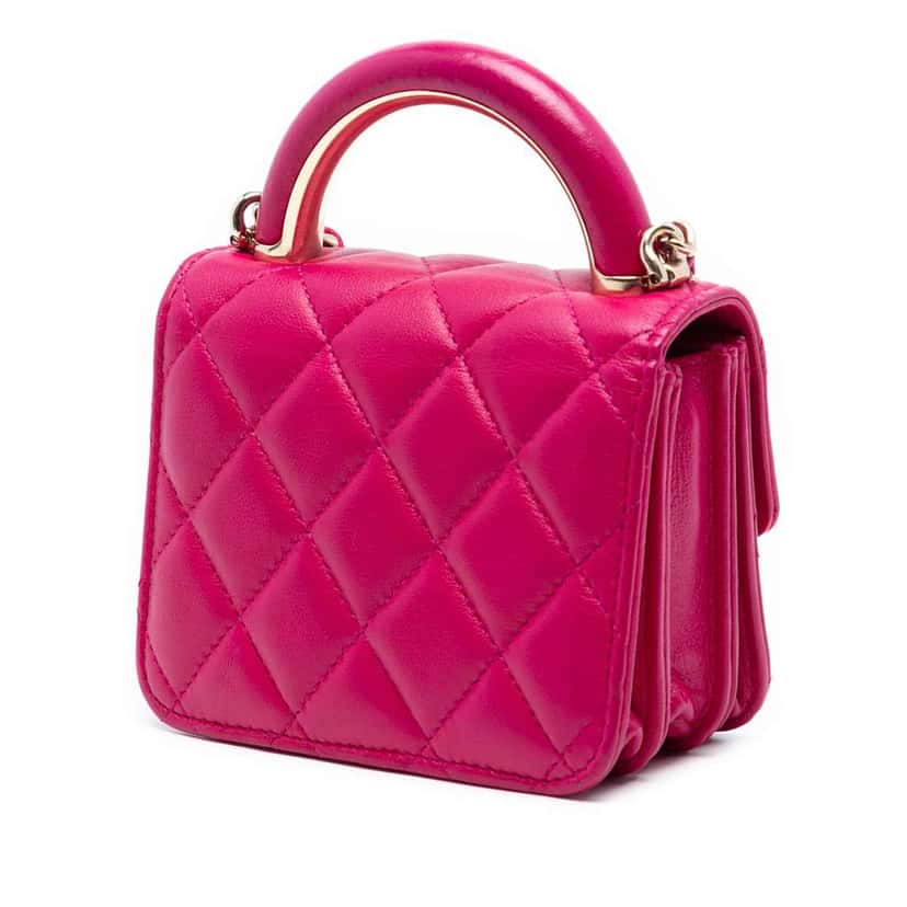 Chanel Mini Lambskin Paris Le19M Charming Top Handle Flap Pink Leather Good condition - Back View
