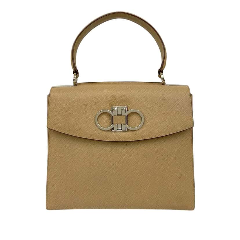 Salvatore Ferragamo Leather Double Gancini Top Handle Bag Brown Leather Good condition - Front View