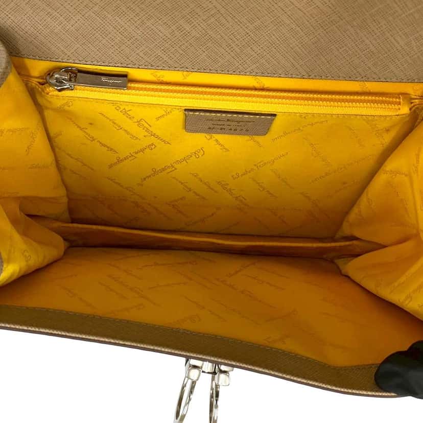 Salvatore Ferragamo Leather Double Gancini Top Handle Bag Brown Leather Good condition - Model View