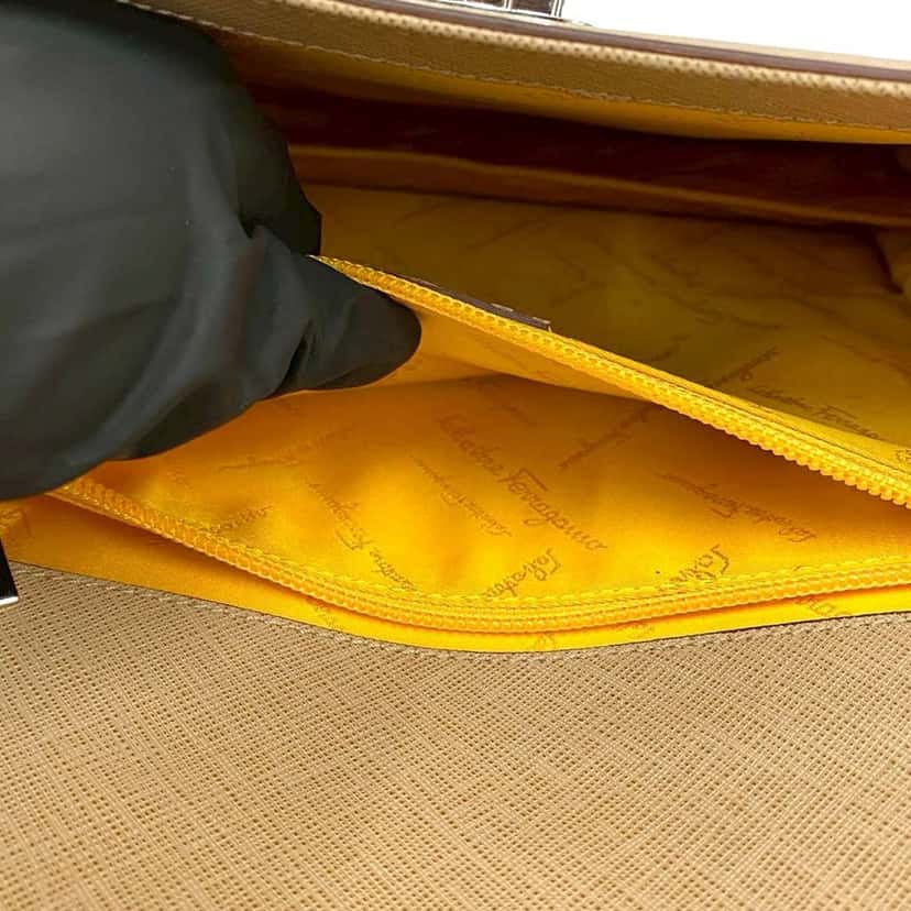 Salvatore Ferragamo Leather Double Gancini Top Handle Bag Brown Leather Good condition - Box View