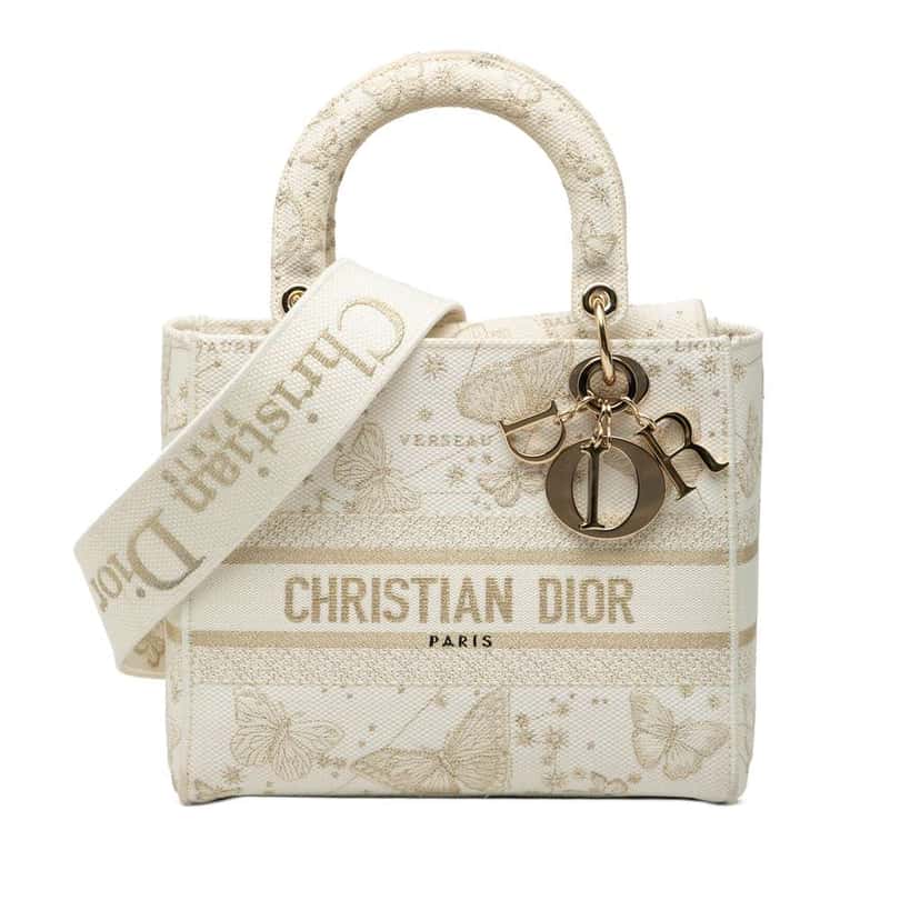 Dior Medium Embroidered Canvas Butterfly Zodiac Lady D Lite White Canvas Good condition - Front View