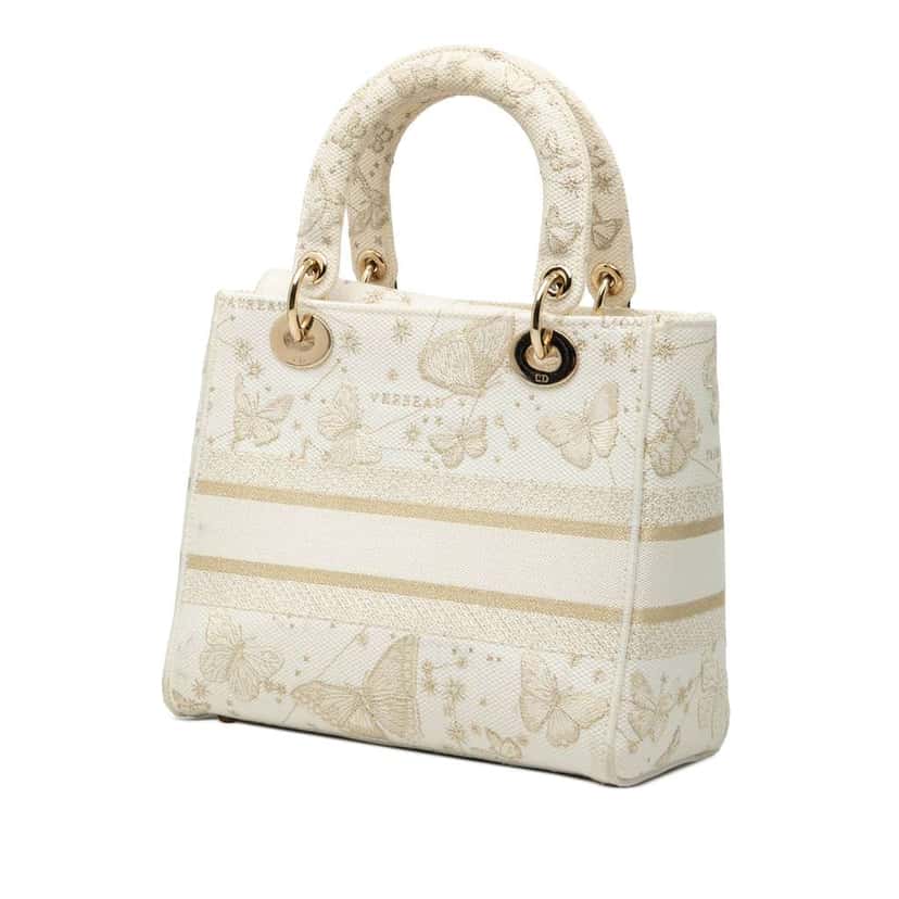 Dior Medium Embroidered Canvas Butterfly Zodiac Lady D Lite White Canvas Good condition - Back View