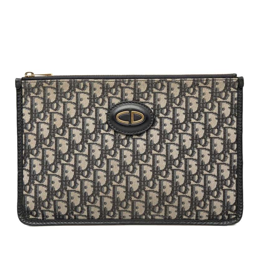 Dior Oblique Canvas Clutch Blue Canvas Very good condition - Front View