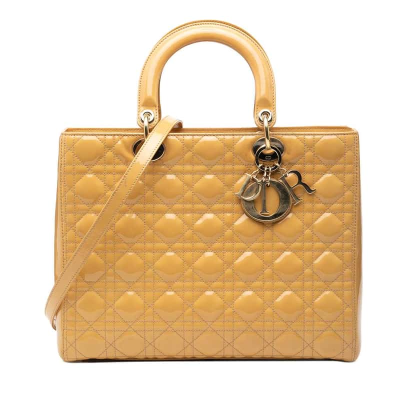 Dior Large Patent Cannage Lady Dior Brown Leather Good condition - Front View