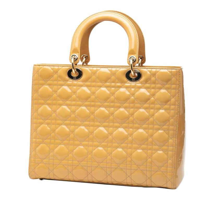 Dior Large Patent Cannage Lady Dior Brown Leather Good condition - Back View