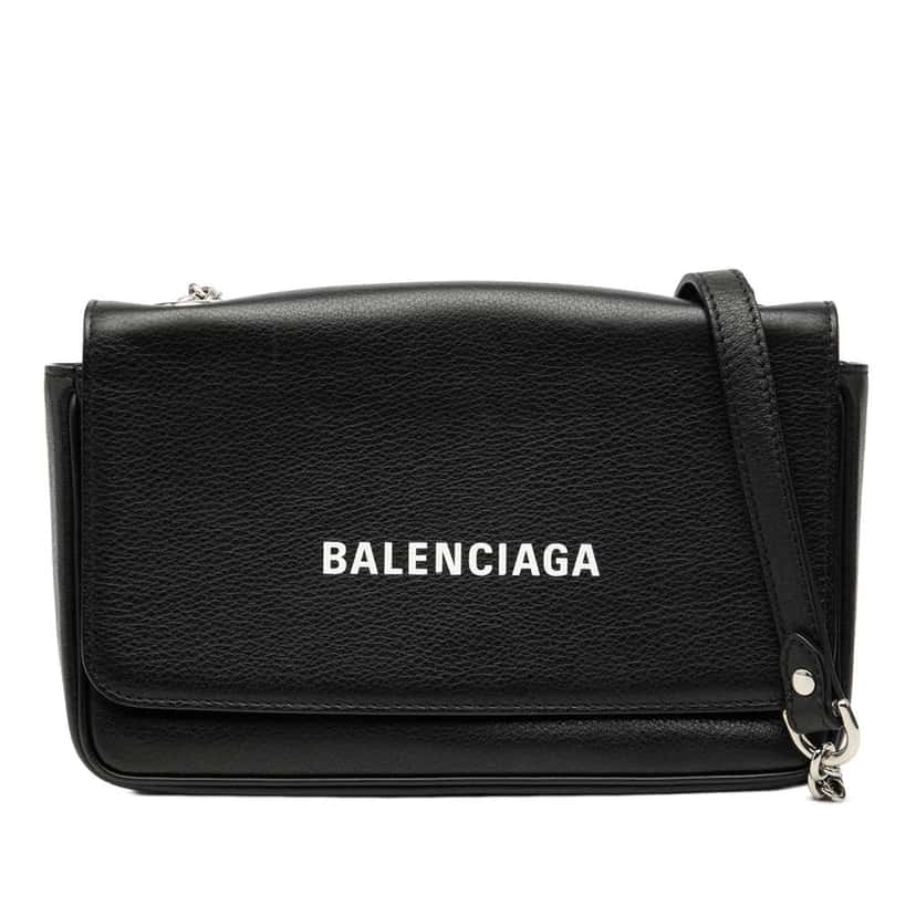 Balenciaga Leather Everyday Wallet on Chain Black Leather Very good condition - Front View