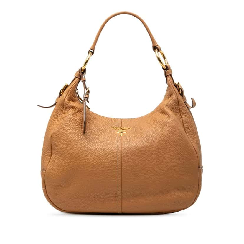 Prada Vitello Daino Shoulder Bag Brown Leather Very good condition - Front View