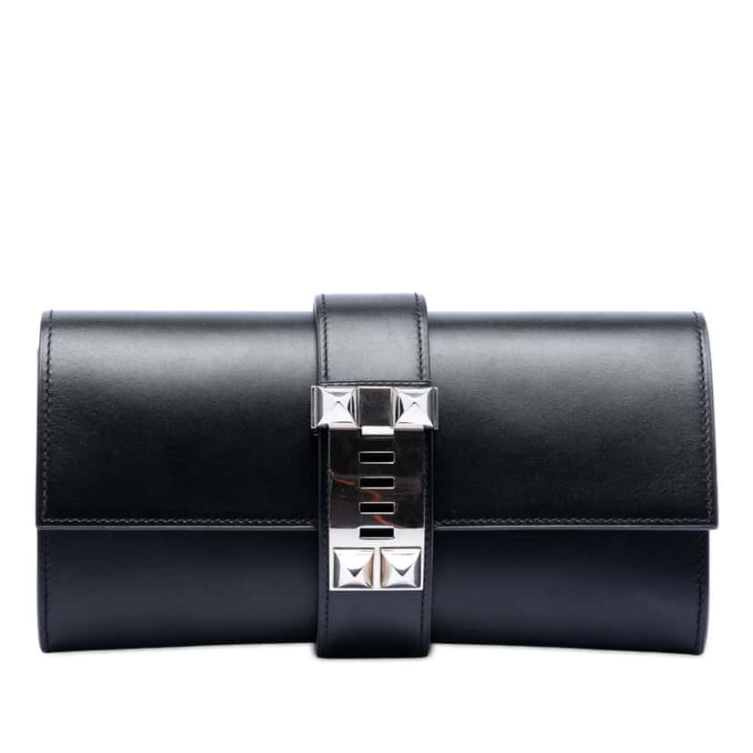 Hermès Tadelakt Medor Clutch 23 Black Leather Good condition - Front View