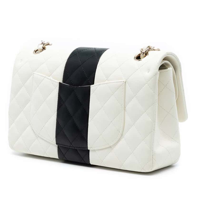 Chanel Medium Classic Bi Stripe Lambskin Double Flap White Leather Good condition - Back View
