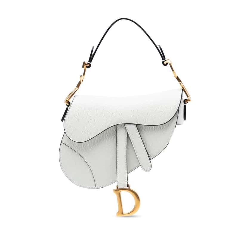 Dior Mini Grained Calfskin Saddle Bag White Leather Good condition - Front View