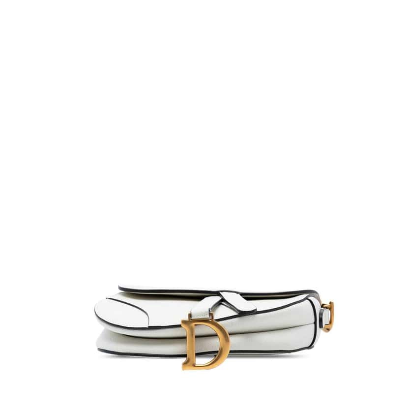 Dior Mini Grained Calfskin Saddle Bag White Leather Good condition - Inside View