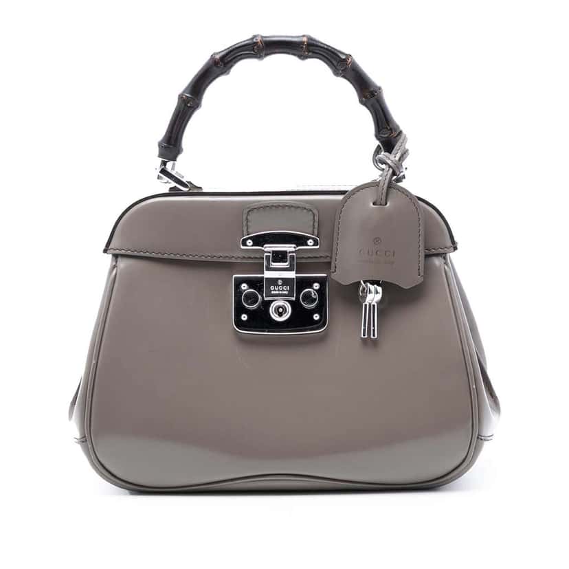 Gucci Mini Polished Leather Bamboo Lady Lock Top Handle Bag Grey Leather Good condition - Front View