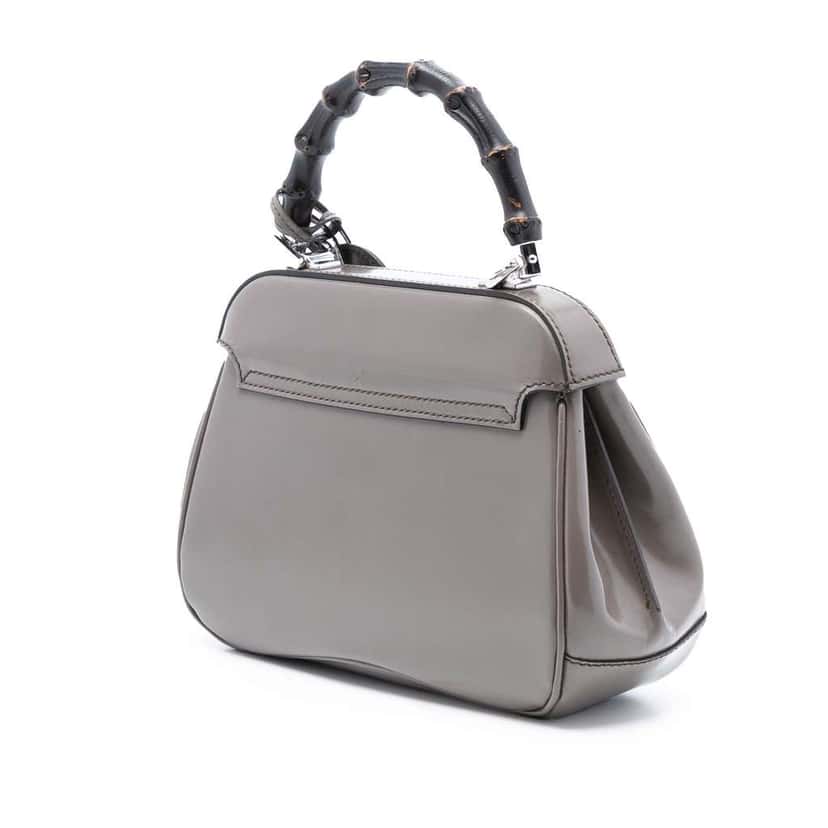 Gucci Mini Polished Leather Bamboo Lady Lock Top Handle Bag Grey Leather Good condition - Back View