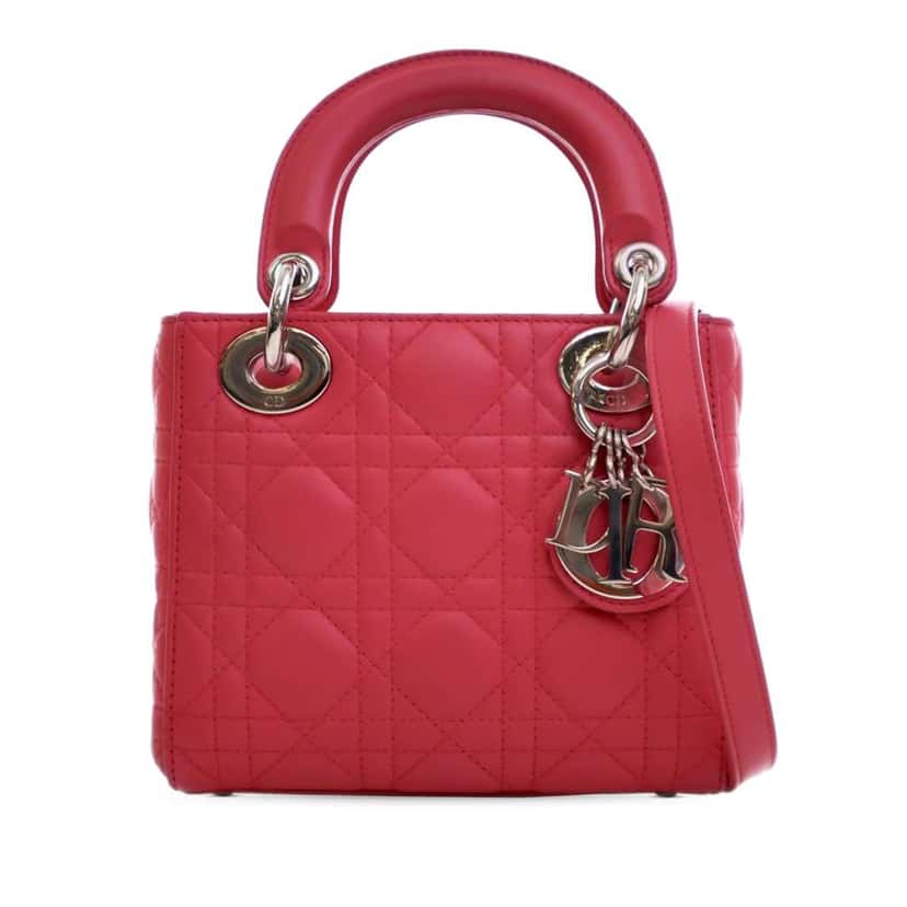 Dior Mini Lambskin Cannage Lady Dior Pink Leather Good condition - Front View