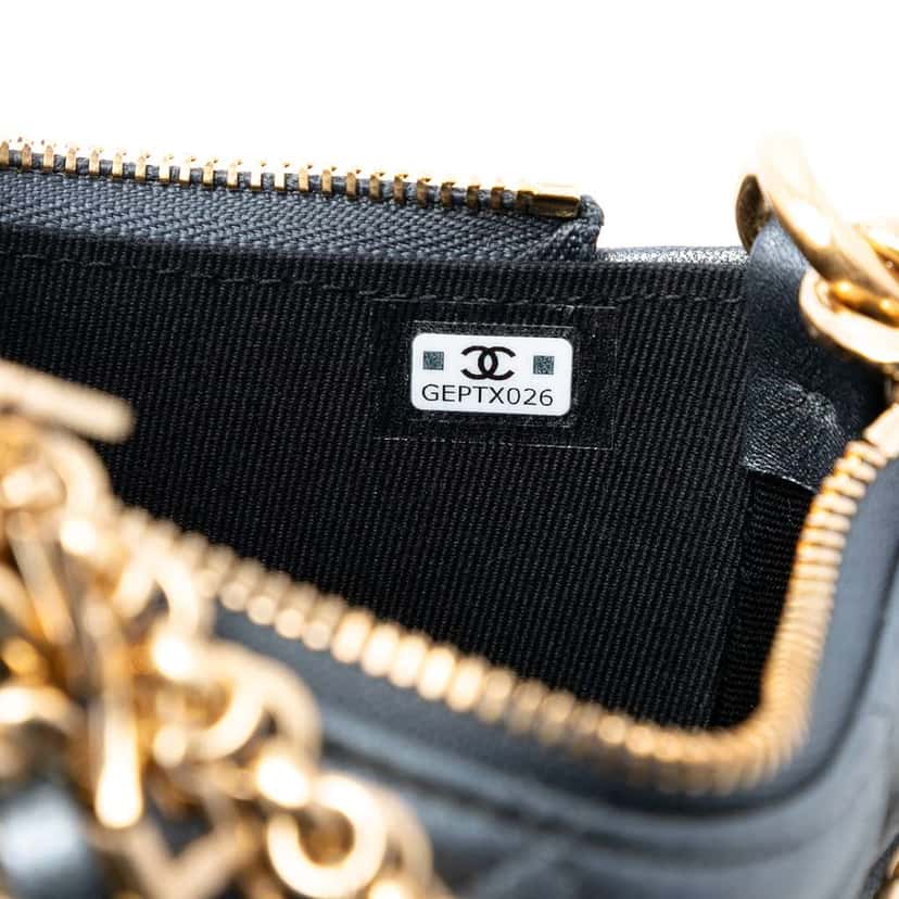 Chanel CC Quilted Metallic Lambskin Logo Chain Satchel Grey Leather Good condition - Box View